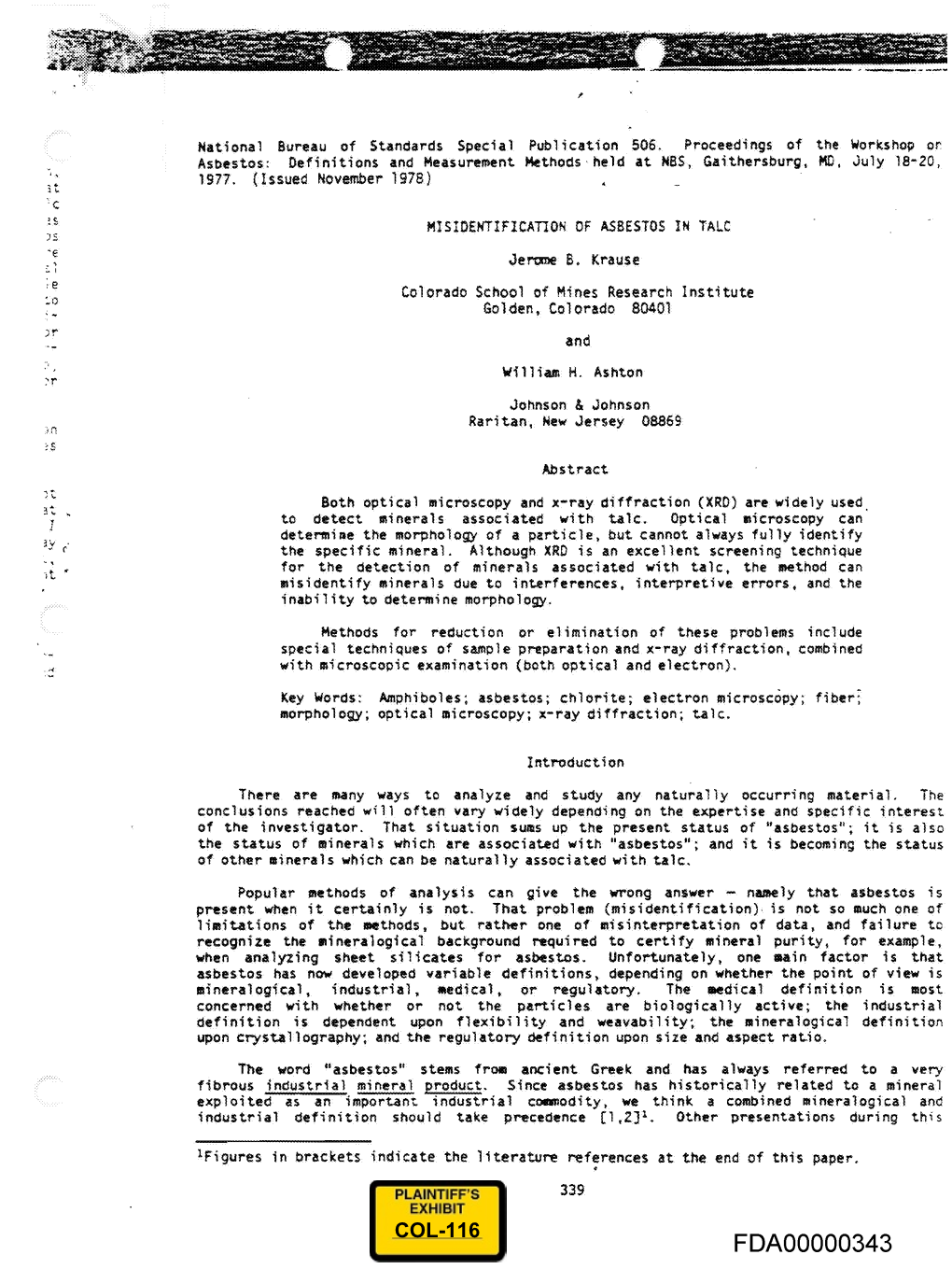 FDA00000343 ~Orkshop Have E~Mply Covere~ the Aspects of Asl)Es~O~ Terminology, and It Is Not Our Inten~ to Provide Comprehensive Coverage of That Subject