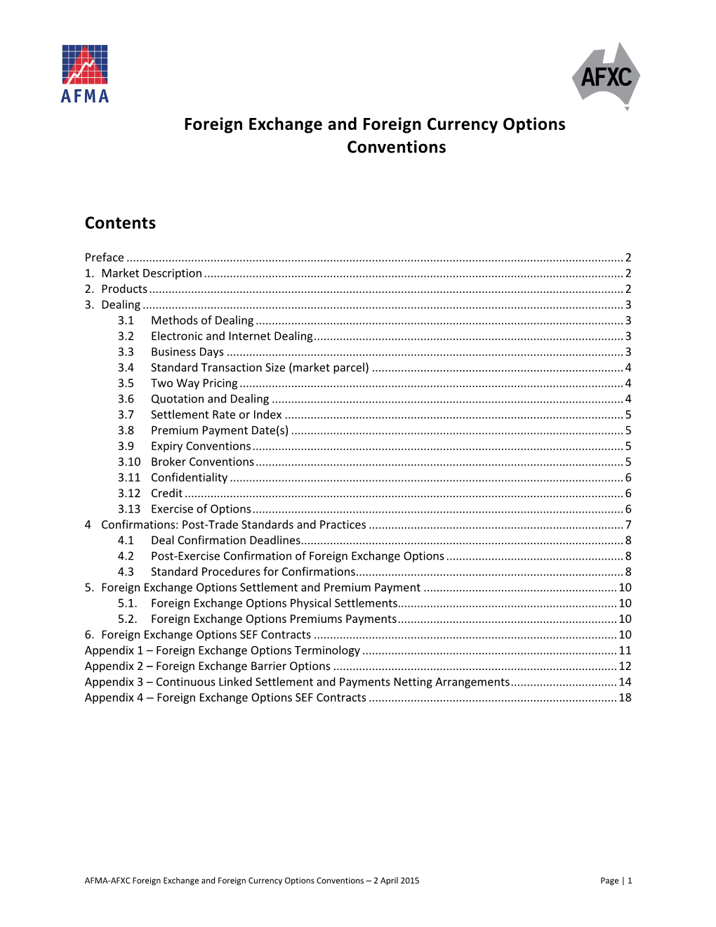 Foreign Exchange and Foreign Currency Options Conventions