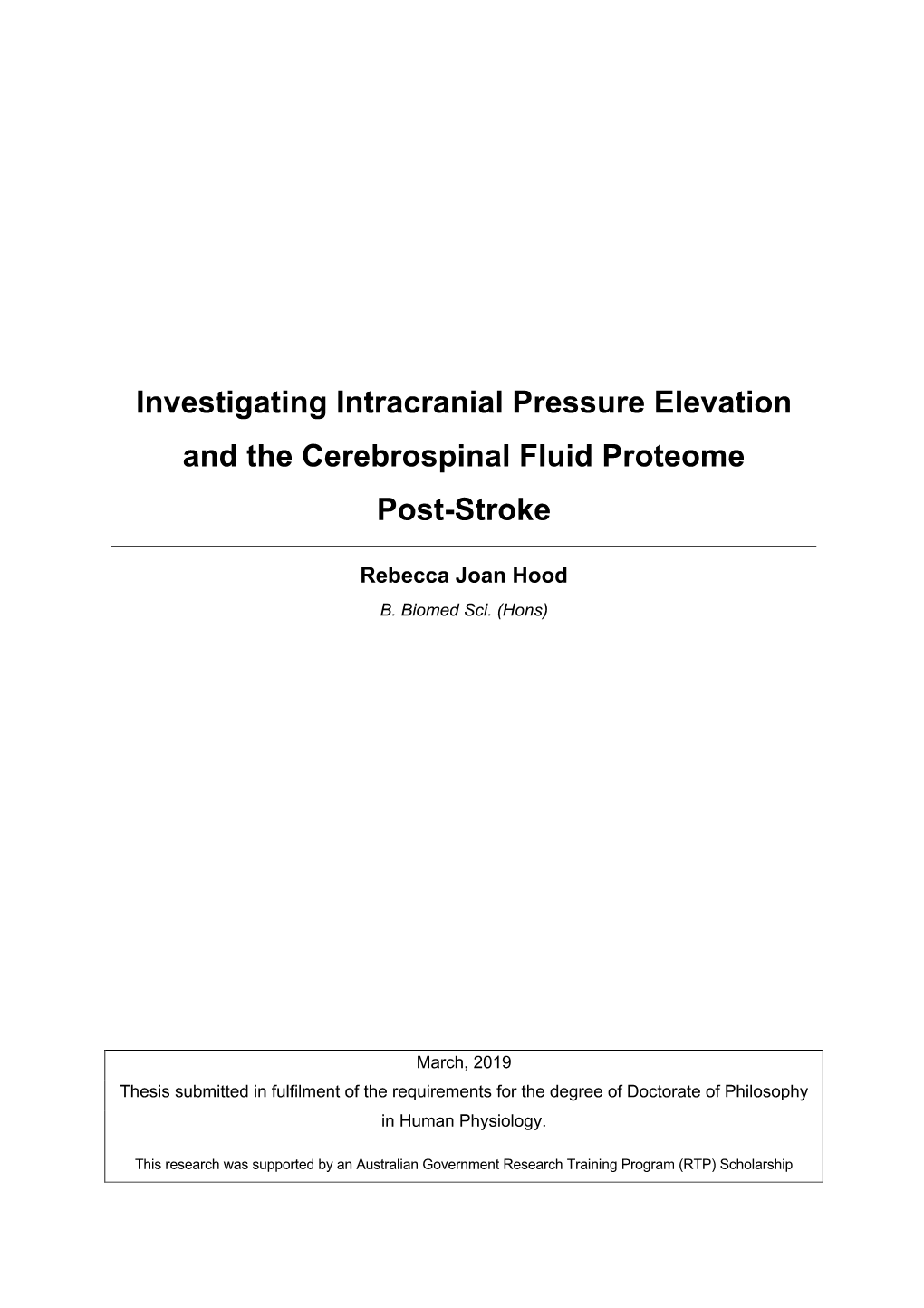 Investigating Intracranial Pressure Elevation and the Cerebrospinal Fluid Proteome Post-Stroke