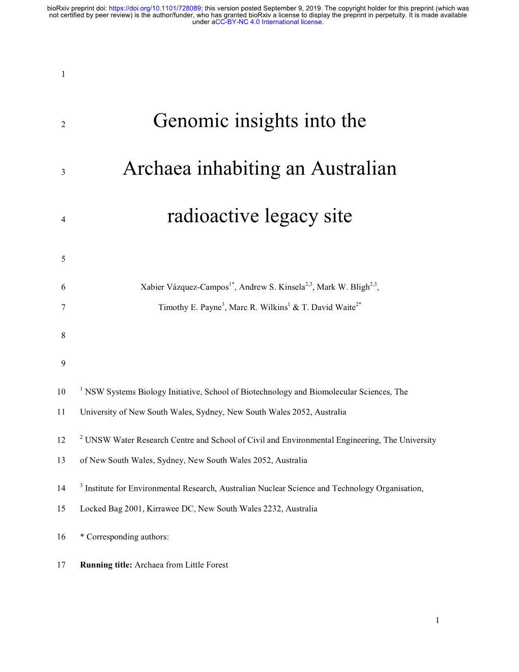 Genomic Insights Into the Archaea Inhabiting an Australian Radioactive Legacy Site