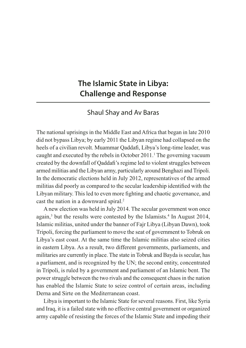 The Islamic State in Libya: Challenge and Response