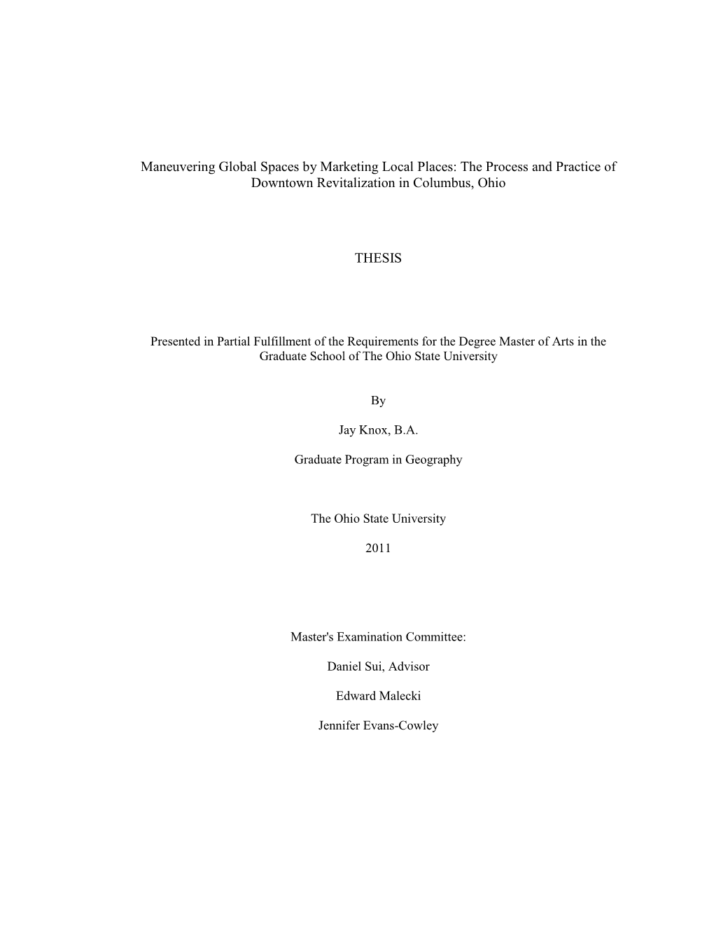 The Process and Practice of Downtown Revitalization in Columbus, Ohio