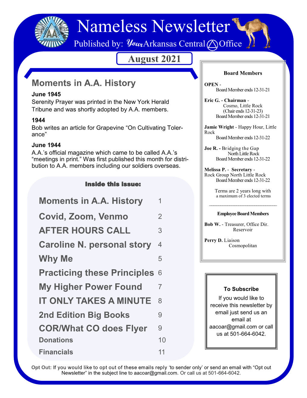 Download August 2021 Central Office Newsletter