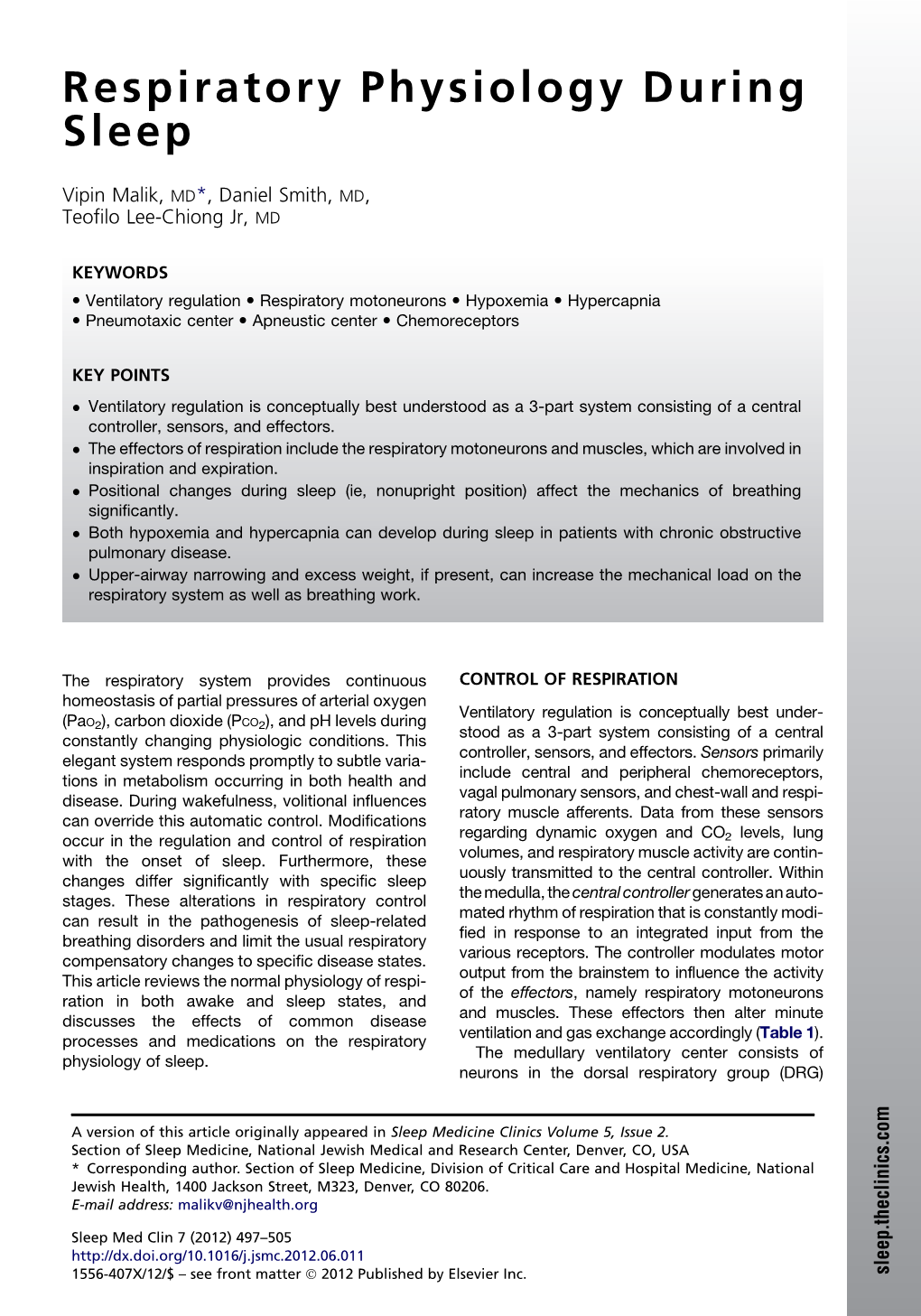 Respiratory Physiology During Sleep