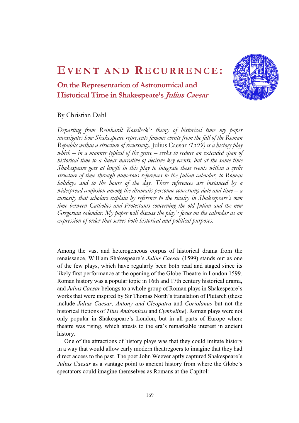 Event and Recurrence: on the Representation of Astronomical and Historical Time in Shakespeare's Julius Caesar