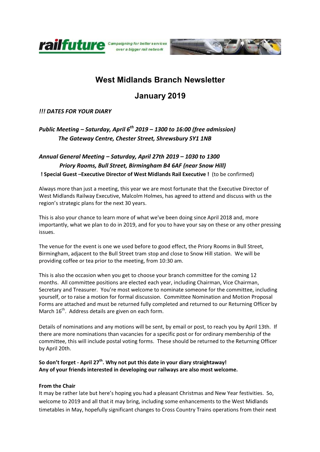 West Midlands Branch Newsletter January 2019