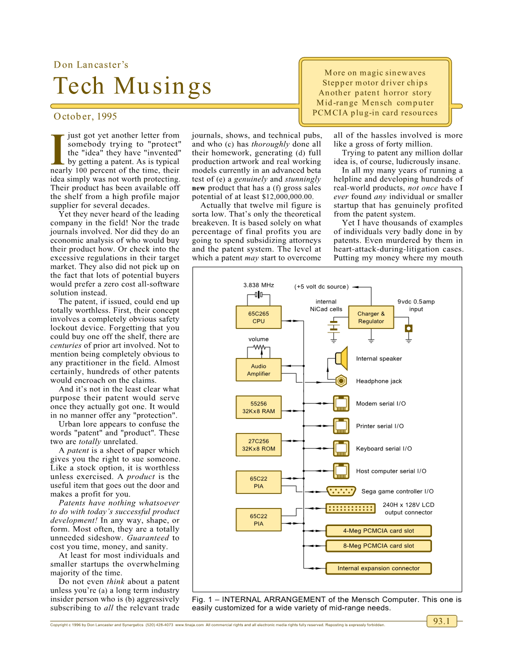 Tech Musings Another Patent Horror Story Mid-Range Mensch Computer October, 1995 PCMCIA Plug-In Card Resources