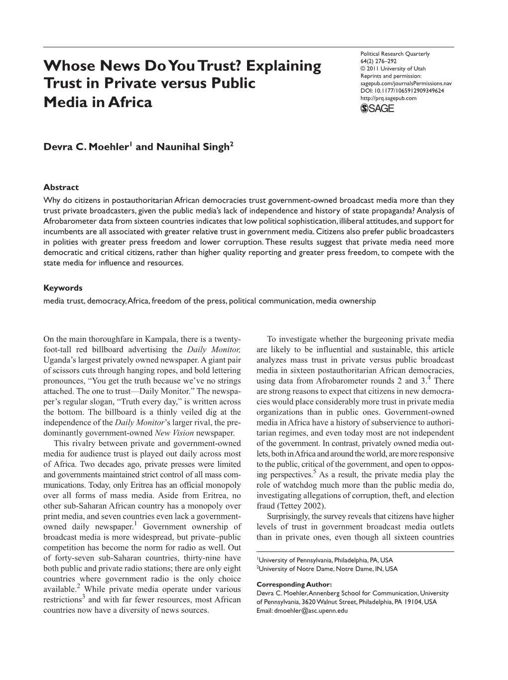 Whose News Do You Trust? Explaining Trust in Private Versus Public Media in Africa