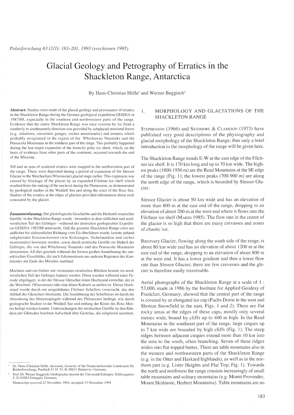 Glacial Geology and Petrography of Erratics in the Shackleton Range, Antarctica