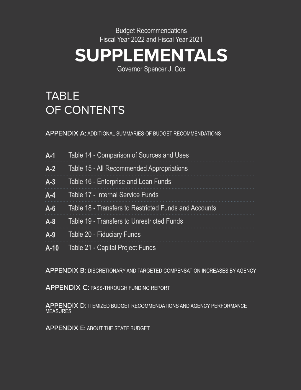 SUPPLEMENTALS Governor Spencer J