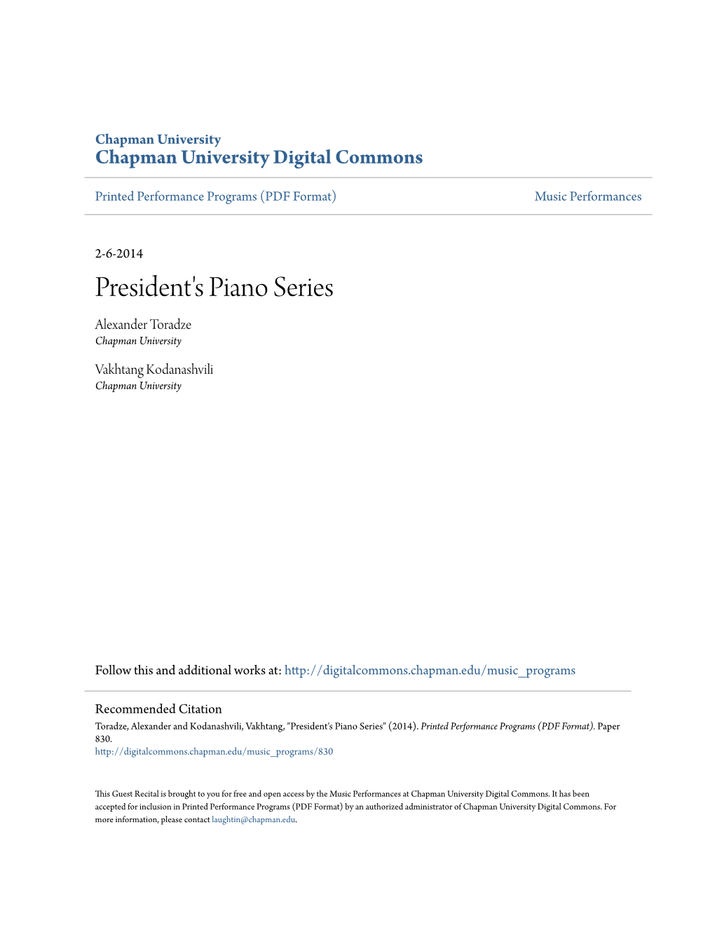 President's Piano Series Alexander Toradze Chapman University