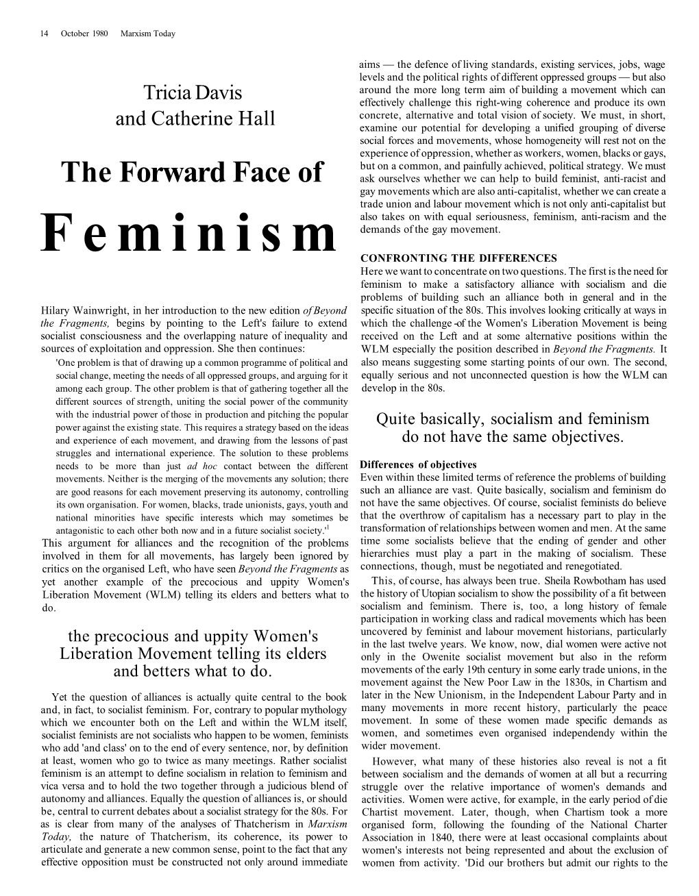 Feminism, Anti-Racism and the Feminism Demands of the Gay Movement