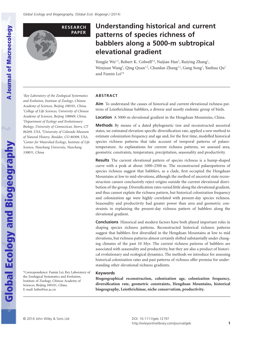 Understanding Historical and Current Patterns of Species Richness of Babblers Along a 5000M Subtropical Elevational Gradient