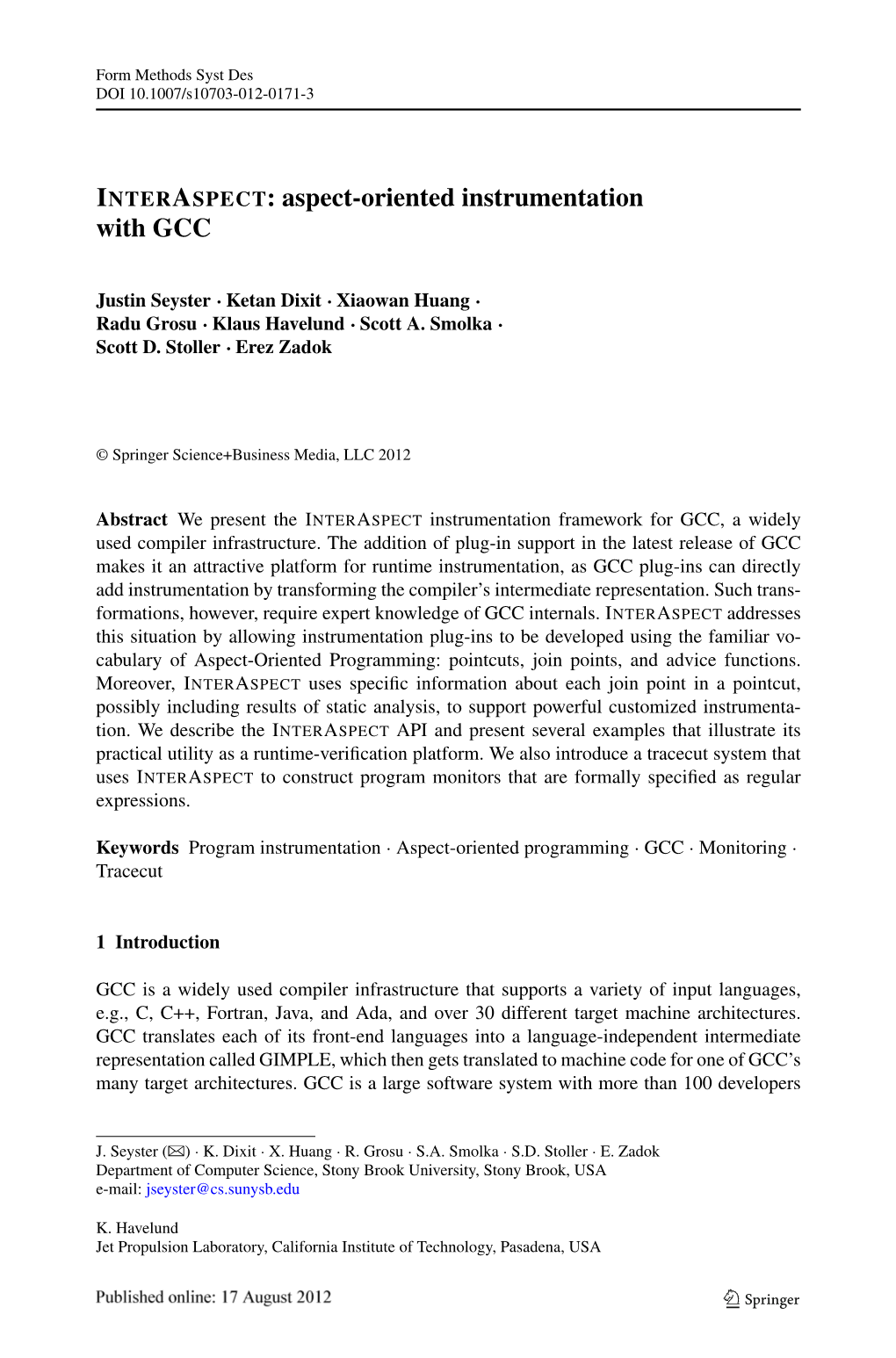 INTERASPECT: Aspect-Oriented Instrumentation with GCC