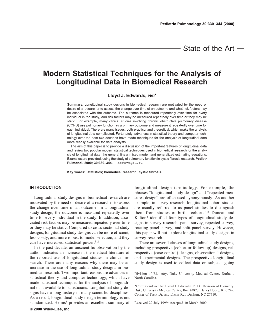 Modern Statistical Techniques for the Analysis of Longitudinal Data in Biomedical Research