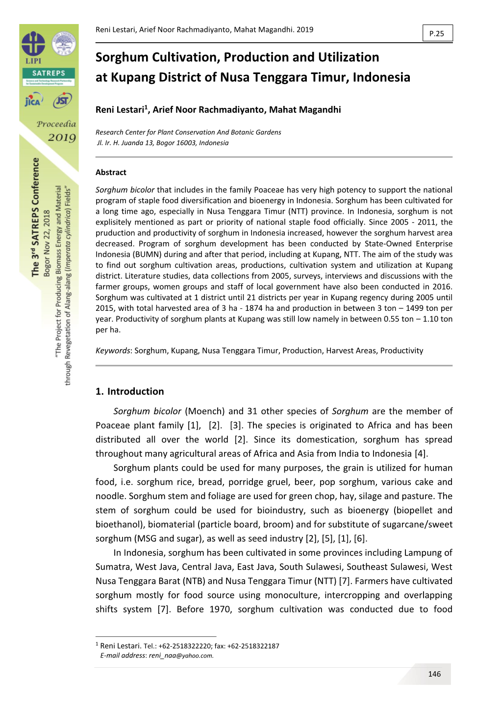 Sorghum Cultivation, Production and Utilization at Kupang District of Nusa Tenggara Timur, Indonesia