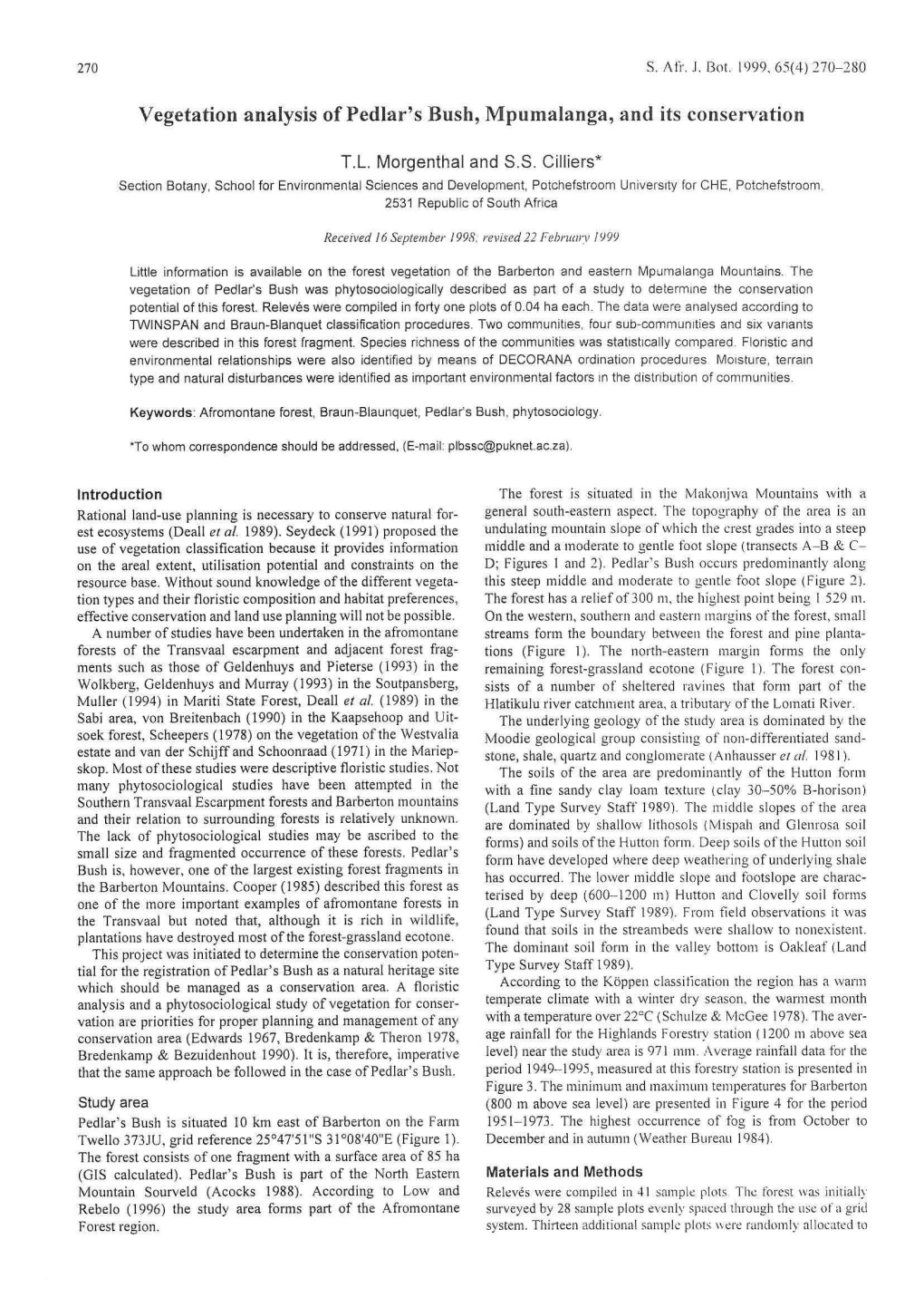 Vegetation Analysis of Pedlar's Bush, Mpumalanga, and Its Conservation