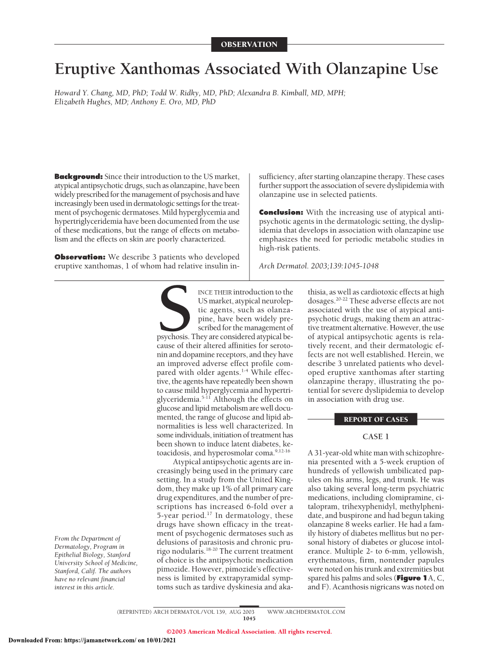 Eruptive Xanthomas Associated with Olanzapine Use