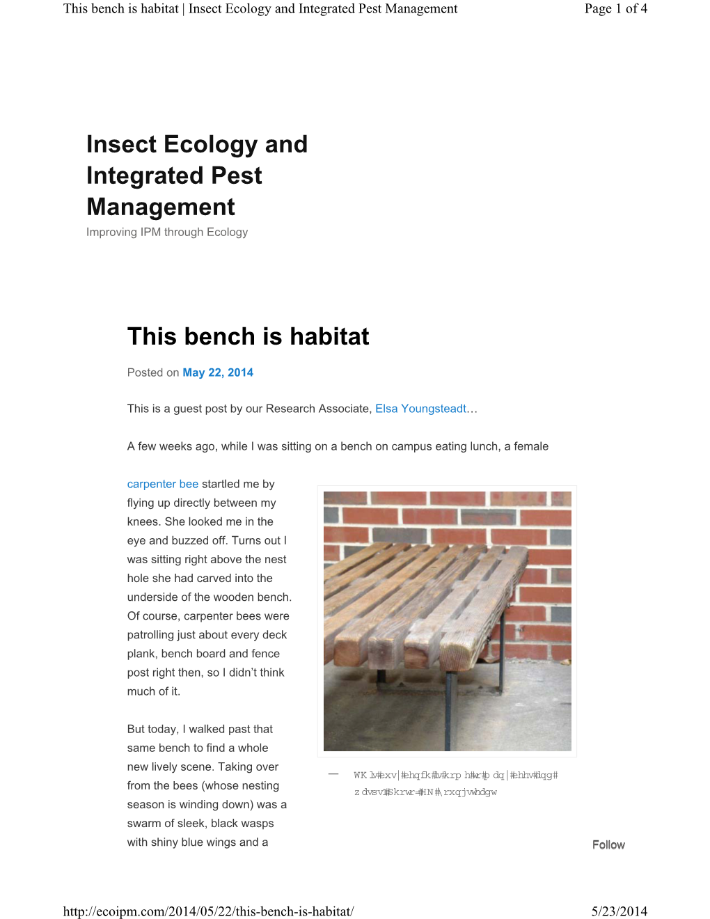 This Bench Is Habitat Insect Ecology and Integrated Pest Management