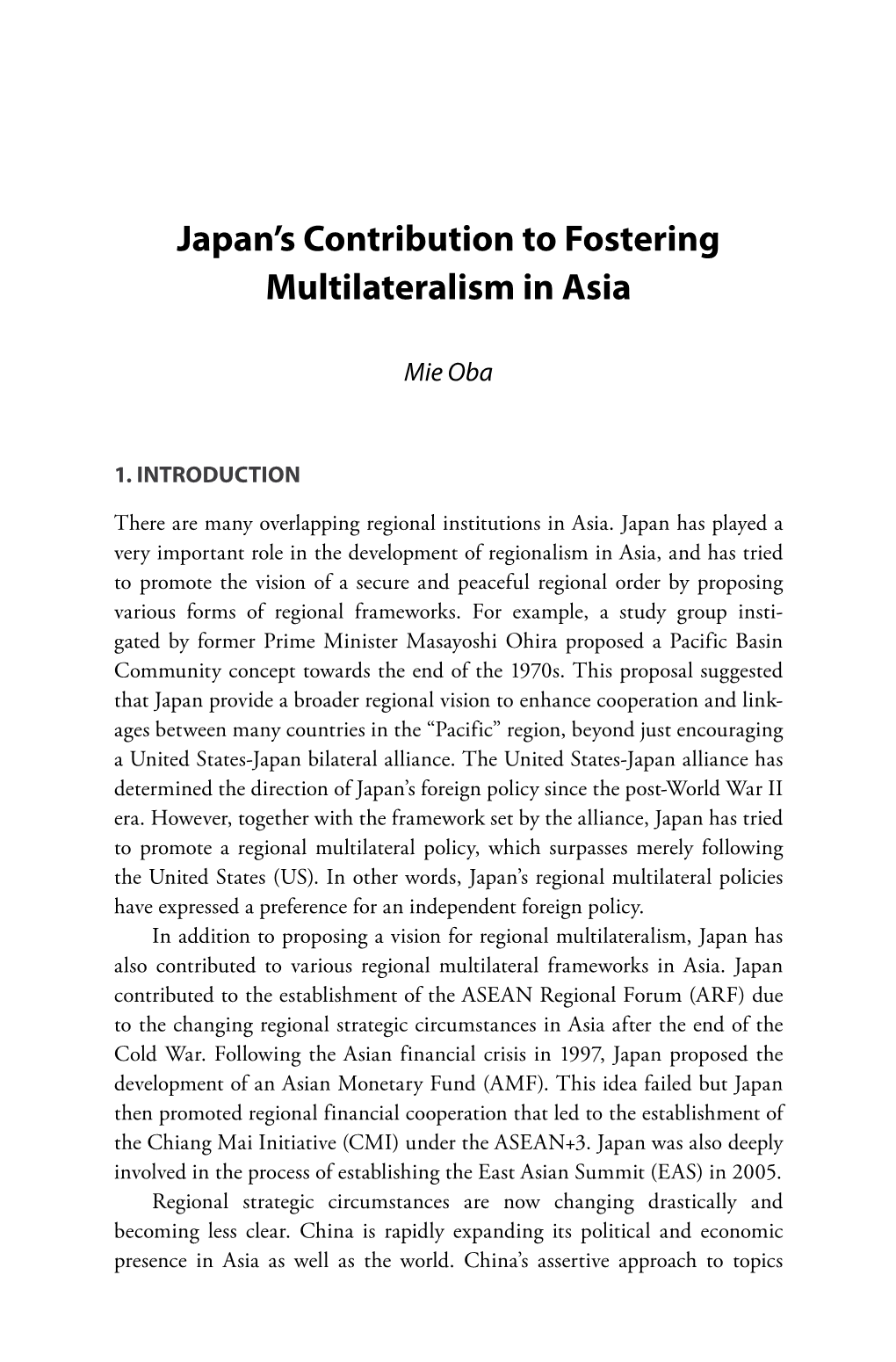 Japan's Contribution to Fostering Multilateralism in Asia