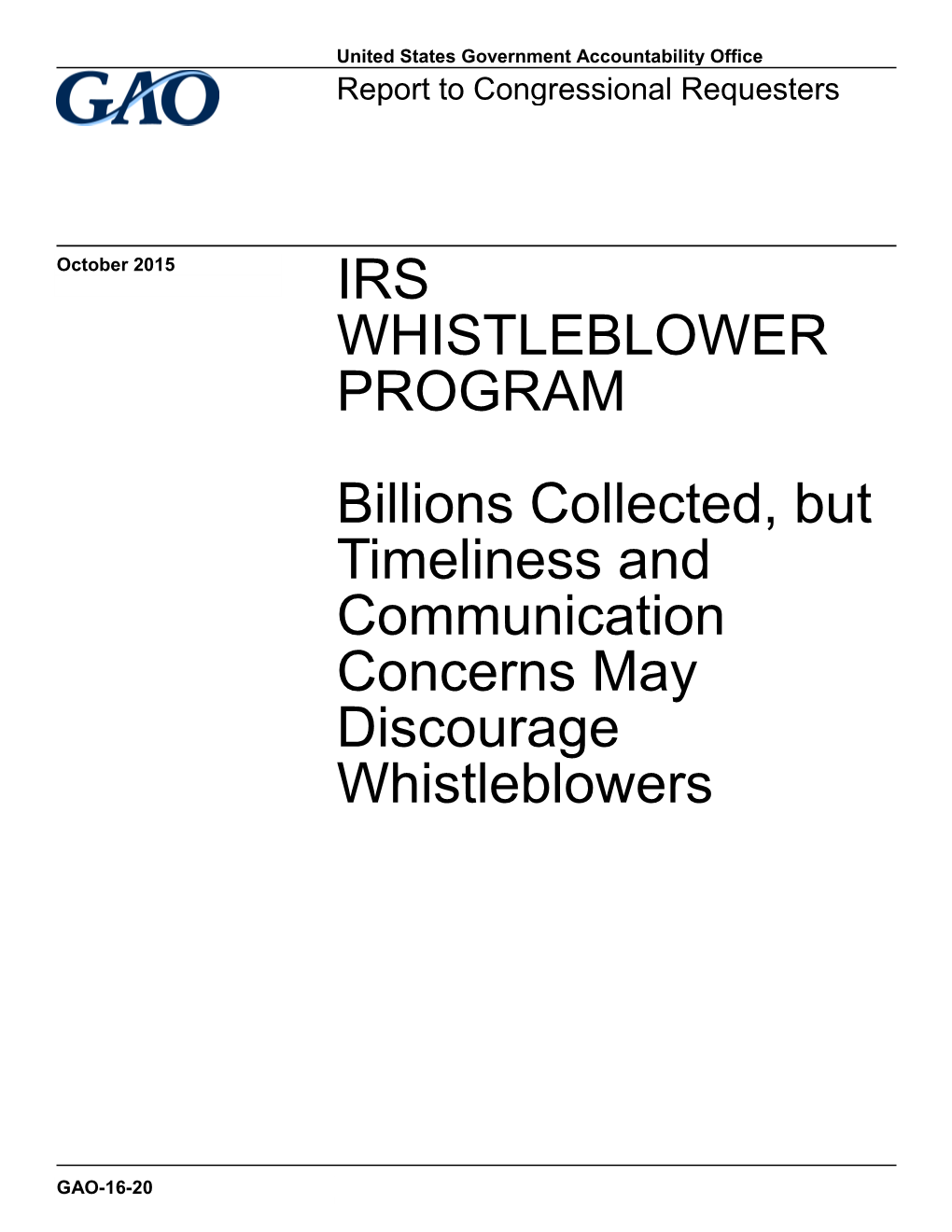 Gao-16-20, Irs Whistleblower