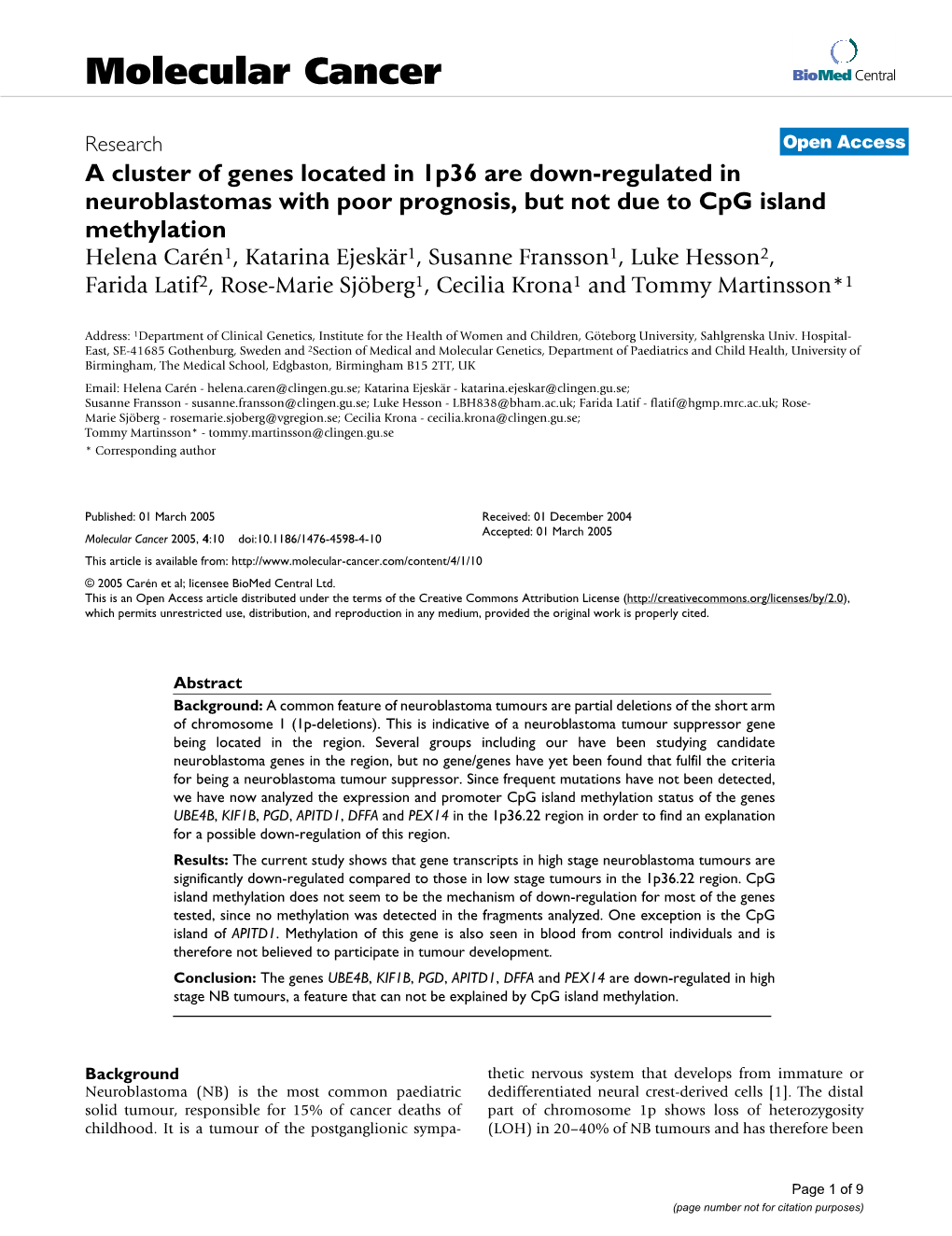 Molecular Cancer Biomed Central