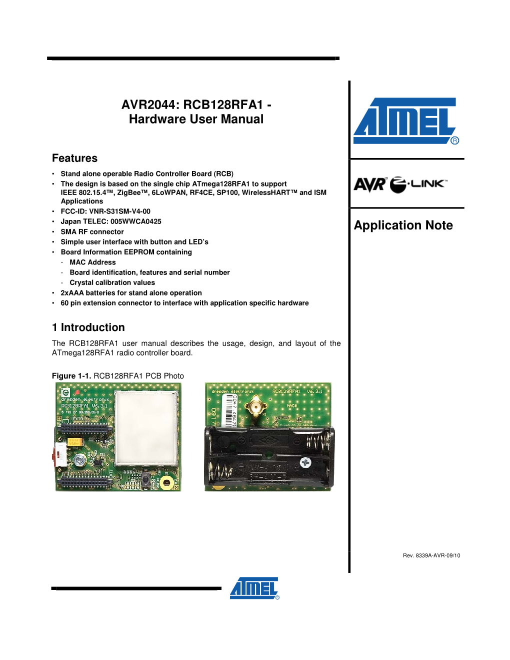 AVR2044: RCB128RFA1 - Hardware User Manual