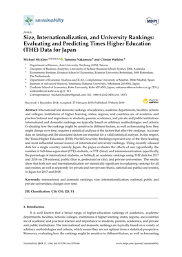 Size, Internationalization, and University Rankings: Evaluating and Predicting Times Higher Education (THE) Data for Japan