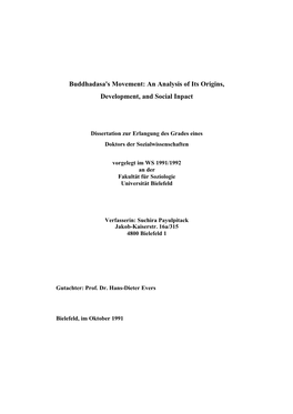 Buddhadasa's Movement: an Analysis of Its Origins, Development, and Social Inpact