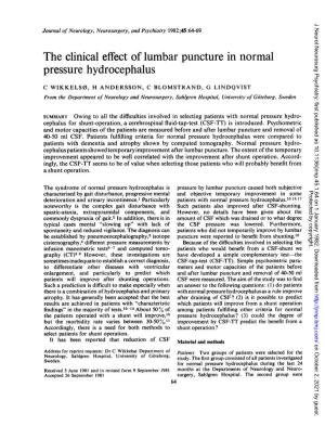 The Clinical Effect of Lumbar Puncture in Normal Pressure Hydrocephalus