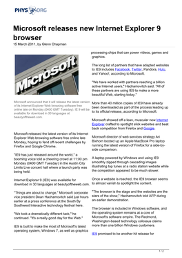 Microsoft Releases New Internet Explorer 9 Browser 15 March 2011, by Glenn Chapman