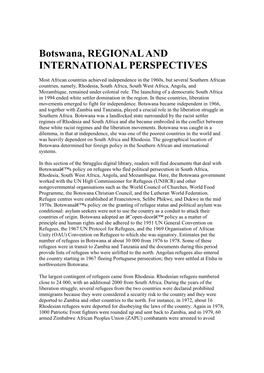 Botswana, REGIONAL and INTERNATIONAL PERSPECTIVES