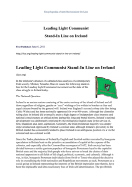 Leading Light Communist Stand-In Line on Ireland