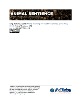 Animal Mourning: Précis of How Animals Grieve (King 2013)