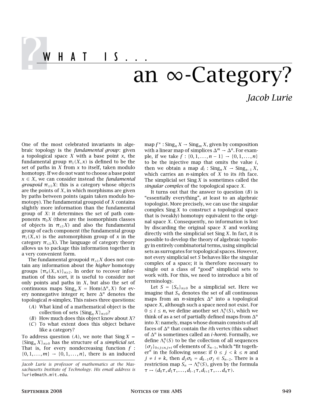 An ∞-Category? Jacob Lurie