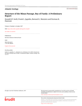 Structure of the Minas Passage, Bay of Fundy: a Preliminary Report Donald J.P