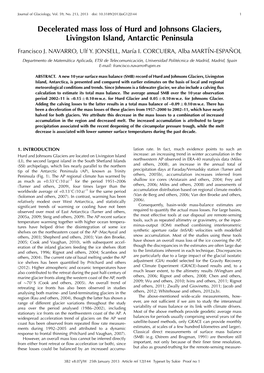 Decelerated Mass Loss of Hurd and Johnsons Glaciers, Livingston Island, Antarctic Peninsula