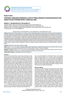 Research Article TRADITIONAL KNOWLEDGE on MEDICINAL PLANTS of TRIBALS RESIDING in HEGGADADEVANAKOTE and HUNSUR TALUKS of MYSORE DISTRICT, KARNATAKA, INDIA