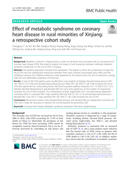 Effect of Metabolic Syndrome on Coronary Heart Disease in Rural