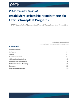 Establish Membership Requirements for Uterus Transplant Programs