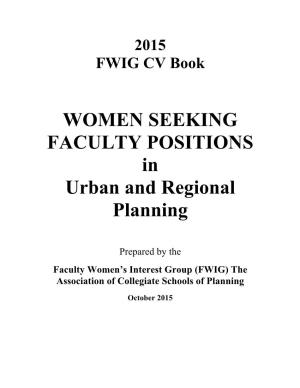 WOMEN SEEKING FACULTY POSITIONS in Urban and Regional