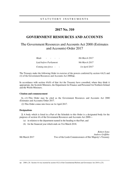 The Government Resources and Accounts Act 2000 (Estimates and Accounts) Order 2017