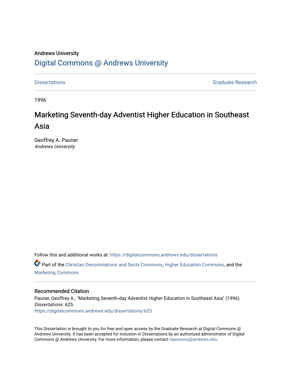 Marketing Seventh-Day Adventist Higher Education in Southeast Asia