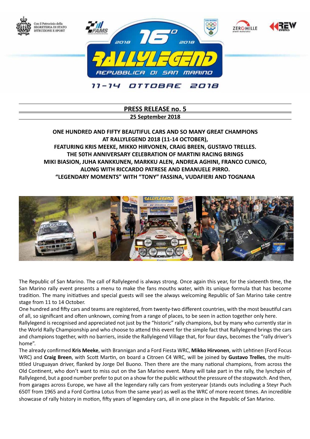 PRESS RELEASE No. 5 25 September 2018