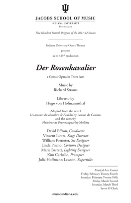 Der Rosenkavalier a Comic Opera in Three Acts