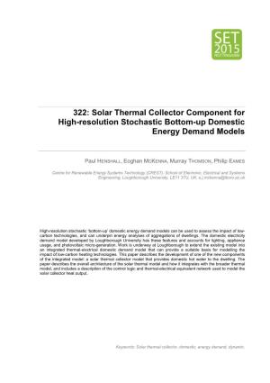 Solar Thermal Collector Component for High-Resolution Stochastic Bottom-Up Domestic Energy Demand Models