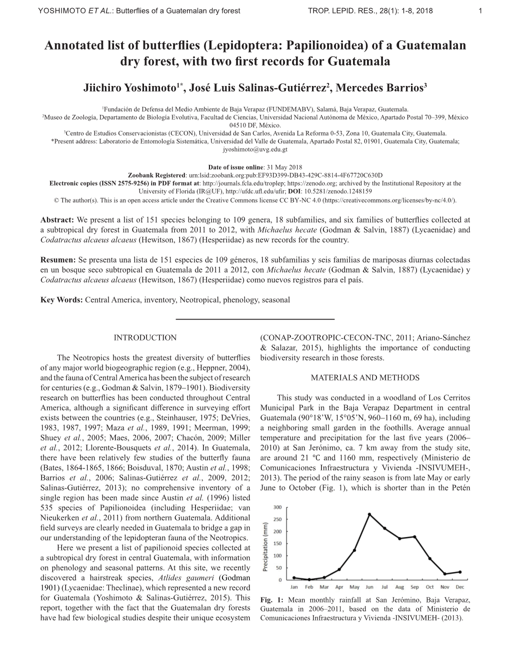 Annotated List of Butterflies (Lepidoptera: Papilionoidea) of a Guatemalan Dry Forest, with Two First Records for Guatemala