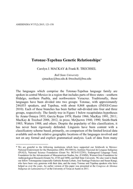 Totonac-Tepehua Genetic Relationships*