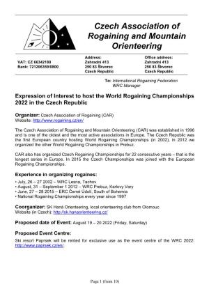 Czech Association of Rogaining and Mountain Orienteering (CAR) Was Established in 1996 and Is One of the Oldest and the Most Active Associations in Europe