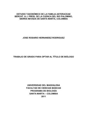 Estudio Taxonómico De La Familia Asteraceae Bercht. & J. Presl De La Cuenca Del Rio Palomino, Sierra Nevada De Santa Marta